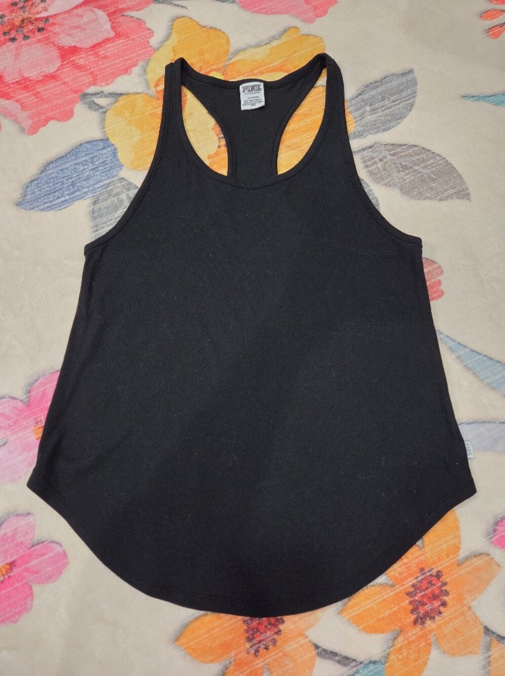 PINK VS Black Ribbed Racerback Tank Top Size Large